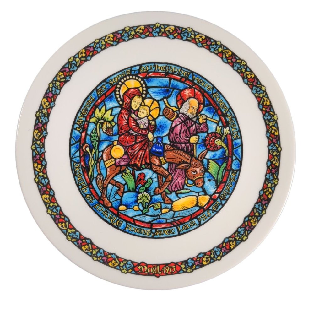 Vintage D'Arceau Limoges Noel Vitrail 1975 Plate Flight Into Egypt Box 8.5" Xmas